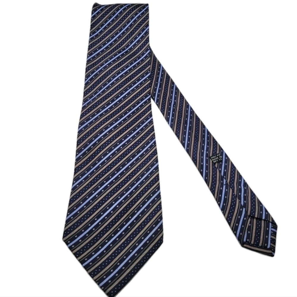 STEFANO RICCI Made in Italy 100% Silk Tie Glossy Blue Gold Stripes 60" Length